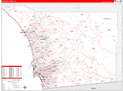 San Diego County Wall Map Red Line Style